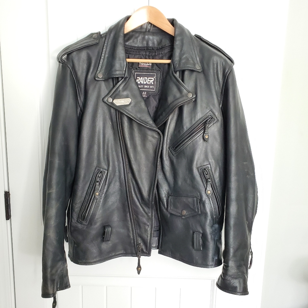 Raider 100% Leather Jacket with Harley Davidson patch and pin